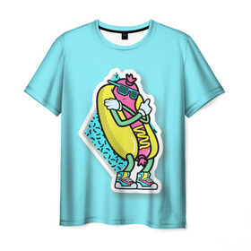 Мужская футболка 3D с принтом Хот-Дог в Белгороде, 100% полиэфир | прямой крой, круглый вырез горловины, длина до линии бедер | 90s style | food | hot dog | pop art | style | еда | поп арт | стиль 90 х | хот дог