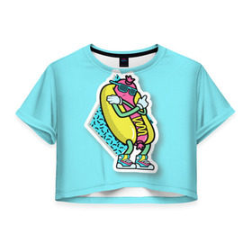 Женская футболка 3D укороченная с принтом Хот-Дог в Белгороде, 100% полиэстер | круглая горловина, длина футболки до линии талии, рукава с отворотами | 90s style | food | hot dog | pop art | style | еда | поп арт | стиль 90 х | хот дог