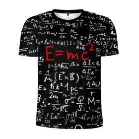 Мужская футболка 3D спортивная с принтом Формулы E=mc2 в Белгороде, 100% полиэстер с улучшенными характеристиками | приталенный силуэт, круглая горловина, широкие плечи, сужается к линии бедра | emc | альберт | доска | емс хипстер | мел | физик | физика | формула | энштейн