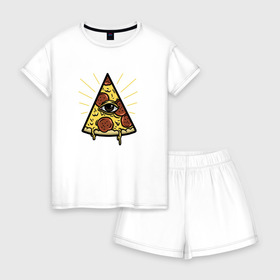 Женская пижама с шортиками хлопок с принтом Божественная пицца в Белгороде, 100% хлопок | футболка прямого кроя, шорты свободные с широкой мягкой резинкой | вкусняшка | глаз | еда | пицца | фаст фуд | хавчик