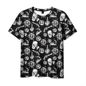 Мужская футболка 3D с принтом Pirates Pattern в Белгороде, 100% полиэфир | прямой крой, круглый вырез горловины, длина до линии бедер | паттерн | пиратский | пираты | черно белый