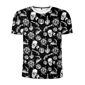 Мужская футболка 3D спортивная с принтом Pirates Pattern в Белгороде, 100% полиэстер с улучшенными характеристиками | приталенный силуэт, круглая горловина, широкие плечи, сужается к линии бедра | паттерн | пиратский | пираты | черно белый