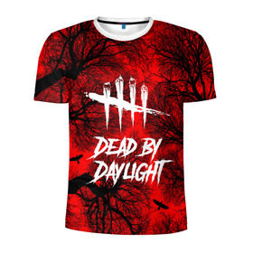Мужская футболка 3D спортивная с принтом Dead by Daylight в Белгороде, 100% полиэстер с улучшенными характеристиками | приталенный силуэт, круглая горловина, широкие плечи, сужается к линии бедра | maniacs | выживалка | жертвы | мертвые днем | ужас | хоррор