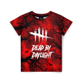 Детская футболка 3D с принтом Dead by Daylight в Белгороде, 100% гипоаллергенный полиэфир | прямой крой, круглый вырез горловины, длина до линии бедер, чуть спущенное плечо, ткань немного тянется | maniacs | выживалка | жертвы | мертвые днем | ужас | хоррор