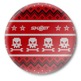 Значок с принтом Новый год Skillet в Белгороде,  металл | круглая форма, металлическая застежка в виде булавки | awake | monster | skillet | джон купер | кори купер | рок