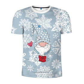 Мужская футболка 3D спортивная с принтом Милый гномик в Белгороде, 100% полиэстер с улучшенными характеристиками | приталенный силуэт, круглая горловина, широкие плечи, сужается к линии бедра | happy new year | волшебство | гном | гномик | новый год | снег | снежинки