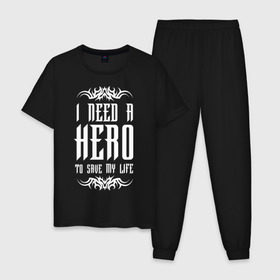 Мужская пижама хлопок с принтом I need a Hero в Белгороде, 100% хлопок | брюки и футболка прямого кроя, без карманов, на брюках мягкая резинка на поясе и по низу штанин
 | Тематика изображения на принте: awake | hero | monster | skillet | джон купер | кори купер | рок