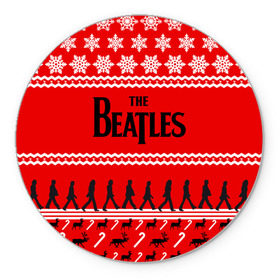 Коврик круглый с принтом Праздничный The Beatles в Белгороде, резина и полиэстер | круглая форма, изображение наносится на всю лицевую часть | beatles | the beatles | бител | битлз | битлс | битлы | группа | джон леннон | джордж харрисон | жуки | знак | красный | ливерпульская четвёрка | мерсибит | надпись | новогодний | новый год | пол маккартни | поп