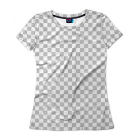 Женская футболка 3D с принтом Прозрачность в Белгороде, 100% полиэфир ( синтетическое хлопкоподобное полотно) | прямой крой, круглый вырез горловины, длина до линии бедер | opacity | photoshop | transparent | белый | дизайнер | квадратики | клетки | паттрен | прозрачный | серый | фотошоп