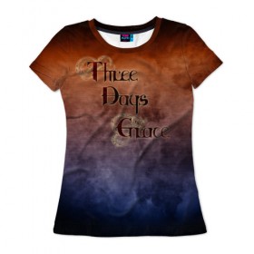 Женская футболка 3D с принтом Three Days Grace в Белгороде, 100% полиэфир ( синтетическое хлопкоподобное полотно) | прямой крой, круглый вырез горловины, длина до линии бедер | band | metal | music | rock | атрибутика | группа | метал | музыка | рок