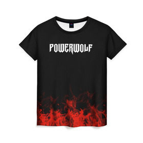 Женская футболка 3D с принтом Powerwolf в Белгороде, 100% полиэфир ( синтетическое хлопкоподобное полотно) | прямой крой, круглый вырез горловины, длина до линии бедер | band | metal | music | powerwolf | rock | атрибутика | группа | метал | музыка | рок