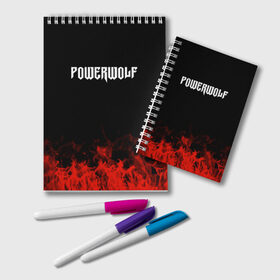 Блокнот с принтом Powerwolf в Белгороде, 100% бумага | 48 листов, плотность листов — 60 г/м2, плотность картонной обложки — 250 г/м2. Листы скреплены удобной пружинной спиралью. Цвет линий — светло-серый
 | Тематика изображения на принте: band | metal | music | powerwolf | rock | атрибутика | группа | метал | музыка | рок