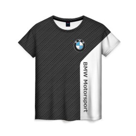 Женская футболка 3D с принтом BMW Motorsport Carbon в Белгороде, 100% полиэфир ( синтетическое хлопкоподобное полотно) | прямой крой, круглый вырез горловины, длина до линии бедер | bmw | bmw motorsport | bmw performance | carbon | m | motorsport | performance | sport | бмв | карбон | моторспорт | спорт