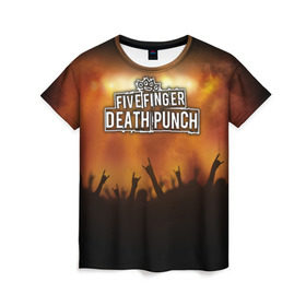 Женская футболка 3D с принтом Five Finger Death Punch в Белгороде, 100% полиэфир ( синтетическое хлопкоподобное полотно) | прямой крой, круглый вырез горловины, длина до линии бедер | band | five finger death punch | metal | music | rock | атрибутика | группа | метал | музыка | рок