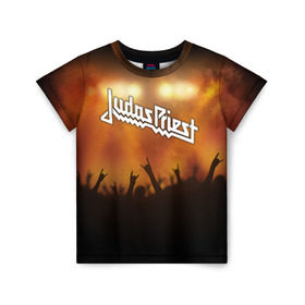 Детская футболка 3D с принтом Judas Priest в Белгороде, 100% гипоаллергенный полиэфир | прямой крой, круглый вырез горловины, длина до линии бедер, чуть спущенное плечо, ткань немного тянется | band | judas priest | metal | music | rock | атрибутика | метал | музыка | рок