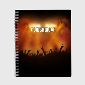 Тетрадь с принтом Powerwolf в Белгороде, 100% бумага | 48 листов, плотность листов — 60 г/м2, плотность картонной обложки — 250 г/м2. Листы скреплены сбоку удобной пружинной спиралью. Уголки страниц и обложки скругленные. Цвет линий — светло-серый
 | Тематика изображения на принте: band | metal | music | powerwolf | rock | атрибутика | метал | музыка | рок