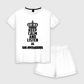 Женская пижама с шортиками хлопок с принтом Keep calm and listen Die Antwoord в Белгороде, 100% хлопок | футболка прямого кроя, шорты свободные с широкой мягкой резинкой | Тематика изображения на принте: da | die antwoord | dj hi tek | ninja | группа | да | диа адвордс | диа антвордс | диа антворс | диа антордс | диджей | зэф | йо ланди фиссер | ответ | рейв | хип хоп