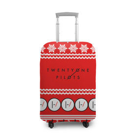 Чехол для чемодана 3D с принтом Праздничный Twenty One Pilots в Белгороде, 86% полиэфир, 14% спандекс | двустороннее нанесение принта, прорези для ручек и колес | 21 pilots | красный | новогодний | рождество | снежинки