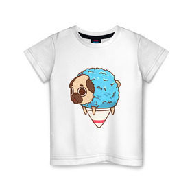 Детская футболка хлопок с принтом мопс-мороженое в Белгороде, 100% хлопок | круглый вырез горловины, полуприлегающий силуэт, длина до линии бедер | pug | мопс