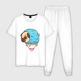 Мужская пижама хлопок с принтом мопс-мороженое в Белгороде, 100% хлопок | брюки и футболка прямого кроя, без карманов, на брюках мягкая резинка на поясе и по низу штанин
 | Тематика изображения на принте: pug | мопс