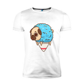 Мужская футболка премиум с принтом мопс-мороженое в Белгороде, 92% хлопок, 8% лайкра | приталенный силуэт, круглый вырез ворота, длина до линии бедра, короткий рукав | Тематика изображения на принте: pug | мопс