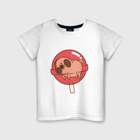 Детская футболка хлопок с принтом мопс-леденец в Белгороде, 100% хлопок | круглый вырез горловины, полуприлегающий силуэт, длина до линии бедер | 