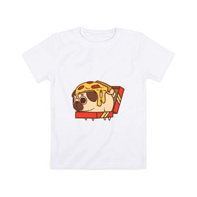 Детская футболка хлопок с принтом мопс-пицца в Белгороде, 100% хлопок | круглый вырез горловины, полуприлегающий силуэт, длина до линии бедер | pug | мопс