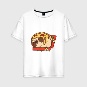 Женская футболка хлопок Oversize с принтом мопс-пицца в Белгороде, 100% хлопок | свободный крой, круглый ворот, спущенный рукав, длина до линии бедер
 | pug | мопс