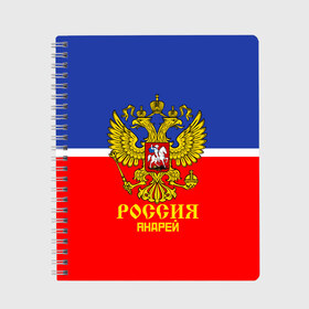 Тетрадь с принтом Хоккеист Андрей в Белгороде, 100% бумага | 48 листов, плотность листов — 60 г/м2, плотность картонной обложки — 250 г/м2. Листы скреплены сбоку удобной пружинной спиралью. Уголки страниц и обложки скругленные. Цвет линий — светло-серый
 | hockey | name | russia | sport | андрей | имена | россия | русский | спорт | спортивный | униформа | форма | хоккеист | хоккей