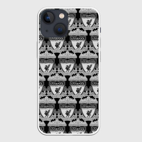 Чехол для iPhone 13 mini с принтом Liverpool BlackWhite в Белгороде,  |  | england | football | liverpool fc | logo | sport | англия | арт | ливерпуль | лига | лого | спорт | текстура | фк | футбол | футбольный клуб | эмблема
