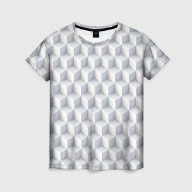 Женская футболка 3D с принтом 3D Кубы в Белгороде, 100% полиэфир ( синтетическое хлопкоподобное полотно) | прямой крой, круглый вырез горловины, длина до линии бедер | 3д | иллюзия | куб | кубы | паттерн | текстура | узор