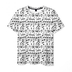Мужская футболка 3D с принтом Нотный стан в Белгороде, 100% полиэфир | прямой крой, круглый вырез горловины, длина до линии бедер | бемоль | диез | до | ля | ми | ноты | октава | паттерн | ре | си | скрипичный ключ | соль | фа