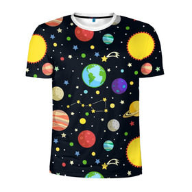 Мужская футболка 3D спортивная с принтом Солнечная система в Белгороде, 100% полиэстер с улучшенными характеристиками | приталенный силуэт, круглая горловина, широкие плечи, сужается к линии бедра | большая медведица | венера | звезда | звезды | земля | космос | марс | меркурий | паттерн | сатурн | созвездия | солнце | уран | юпитер