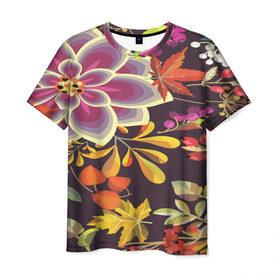 Мужская футболка 3D с принтом Осенние мотивы в Белгороде, 100% полиэфир | прямой крой, круглый вырез горловины, длина до линии бедер | fashion | flower | акварельные цветы | краски | осень | природа | рисованные цветы | розы | цветы