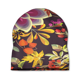 Шапка 3D с принтом Осенние мотивы в Белгороде, 100% полиэстер | универсальный размер, печать по всей поверхности изделия | fashion | flower | акварельные цветы | краски | осень | природа | рисованные цветы | розы | цветы