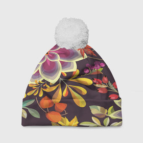 Шапка 3D c помпоном с принтом Осенние мотивы в Белгороде, 100% полиэстер | универсальный размер, печать по всей поверхности изделия | fashion | flower | акварельные цветы | краски | осень | природа | рисованные цветы | розы | цветы