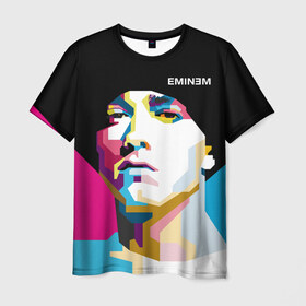 Мужская футболка 3D с принтом Eminem в Белгороде, 100% полиэфир | прямой крой, круглый вырез горловины, длина до линии бедер | Тематика изображения на принте: actor | american | art | bright | colors | composer | eminem | music | pop | producer | rap | rapper | record | актёр | американский | арт | искусство | композитор | музыка | музыкальный продюсер | поп | рэп | рэпер | цвета | яркие