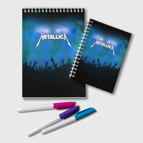 Блокнот с принтом Metallica в Белгороде, 100% бумага | 48 листов, плотность листов — 60 г/м2, плотность картонной обложки — 250 г/м2. Листы скреплены удобной пружинной спиралью. Цвет линий — светло-серый
 | Тематика изображения на принте: band | metal | metallica | music | rock | атрибутика | группа | метал | музыка | рок