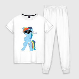 Женская пижама хлопок с принтом Крутая пони в Белгороде, 100% хлопок | брюки и футболка прямого кроя, без карманов, на брюках мягкая резинка на поясе и по низу штанин | my little pony | swag | арт | игра | крутая | лошадь | май литл пони | мультфильм | прикольные