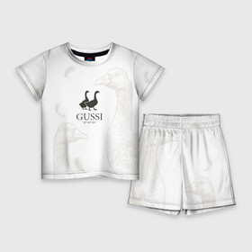 Детский костюм с шортами 3D с принтом GUSSI ga ga ga в Белгороде,  |  | Тематика изображения на принте: gucci | gusi | gussi | гуcь | гуси | гучи | гуччи | перо | перья | уточка | уточки
