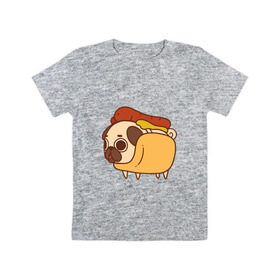 Детская футболка хлопок с принтом мопс-хотдог в Белгороде, 100% хлопок | круглый вырез горловины, полуприлегающий силуэт, длина до линии бедер | pug | мопс
