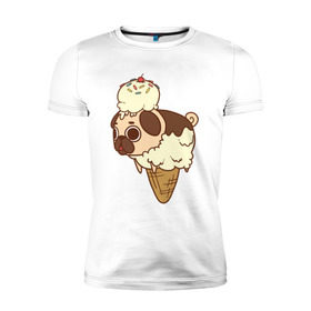 Мужская футболка премиум с принтом мопс-мороженое в Белгороде, 92% хлопок, 8% лайкра | приталенный силуэт, круглый вырез ворота, длина до линии бедра, короткий рукав | Тематика изображения на принте: pug | мопс