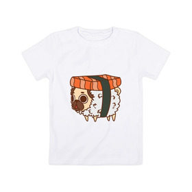 Детская футболка хлопок с принтом мопс-суши в Белгороде, 100% хлопок | круглый вырез горловины, полуприлегающий силуэт, длина до линии бедер | pug | мопс