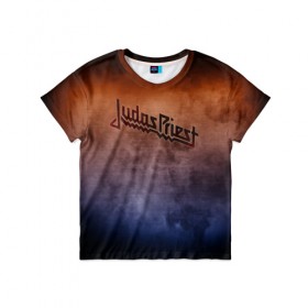 Детская футболка 3D с принтом Judas Priest в Белгороде, 100% гипоаллергенный полиэфир | прямой крой, круглый вырез горловины, длина до линии бедер, чуть спущенное плечо, ткань немного тянется | band | judas priest | metal | music | rock | атрибутика | группа | метал | музыка | рок