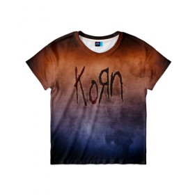 Детская футболка 3D с принтом Korn в Белгороде, 100% гипоаллергенный полиэфир | прямой крой, круглый вырез горловины, длина до линии бедер, чуть спущенное плечо, ткань немного тянется | band | metal | music | rock | атрибутика | группа | метал | музыка | рок