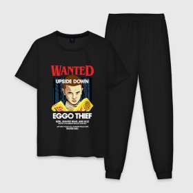 Мужская пижама хлопок с принтом Wanted: Eggo Thief / 11 в Белгороде, 100% хлопок | брюки и футболка прямого кроя, без карманов, на брюках мягкая резинка на поясе и по низу штанин
 | 11 | netflix | stranger | things | бобби | браун | милли | нетфликс | одиннадцать