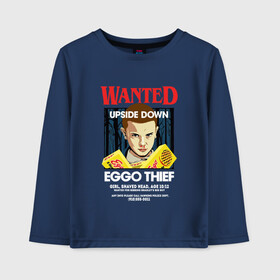 Детский лонгслив хлопок с принтом Wanted Eggo Thief 11 в Белгороде, 100% хлопок | круглый вырез горловины, полуприлегающий силуэт, длина до линии бедер | 11 | netflix | stranger | things | бобби | браун | милли | нетфликс | одиннадцать