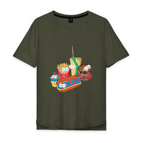 Мужская футболка хлопок Oversize с принтом Вкусные Симпсоны в Белгороде, 100% хлопок | свободный крой, круглый ворот, “спинка” длиннее передней части | bart | homer | simpsons | барт | гомер | лиза | макдак | макдональдс | мардж | мэгги | фастфуд