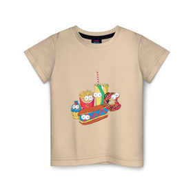 Детская футболка хлопок с принтом Вкусные Симпсоны в Белгороде, 100% хлопок | круглый вырез горловины, полуприлегающий силуэт, длина до линии бедер | bart | homer | simpsons | барт | гомер | лиза | макдак | макдональдс | мардж | мэгги | фастфуд