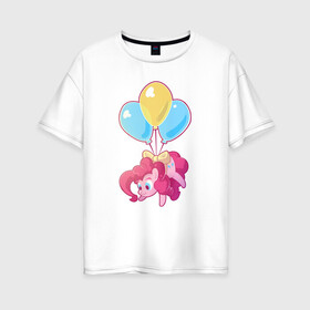 Женская футболка хлопок Oversize с принтом Chibi Pinkie Pie в Белгороде, 100% хлопок | свободный крой, круглый ворот, спущенный рукав, длина до линии бедер
 | cartoon | chibi | fim | mlp | mult | my little pony | pinkie | pinkie pie | pony | млп | пинки пай | пони